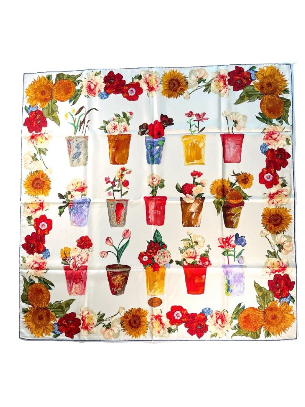 Gucci Floral Garden Pots Silk Scarf 34” Square Made in Italy Vintage